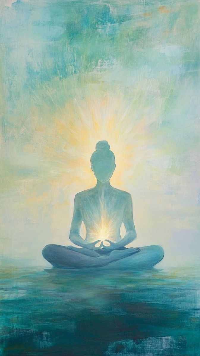 Painting of a meditating figure radiating gentle light