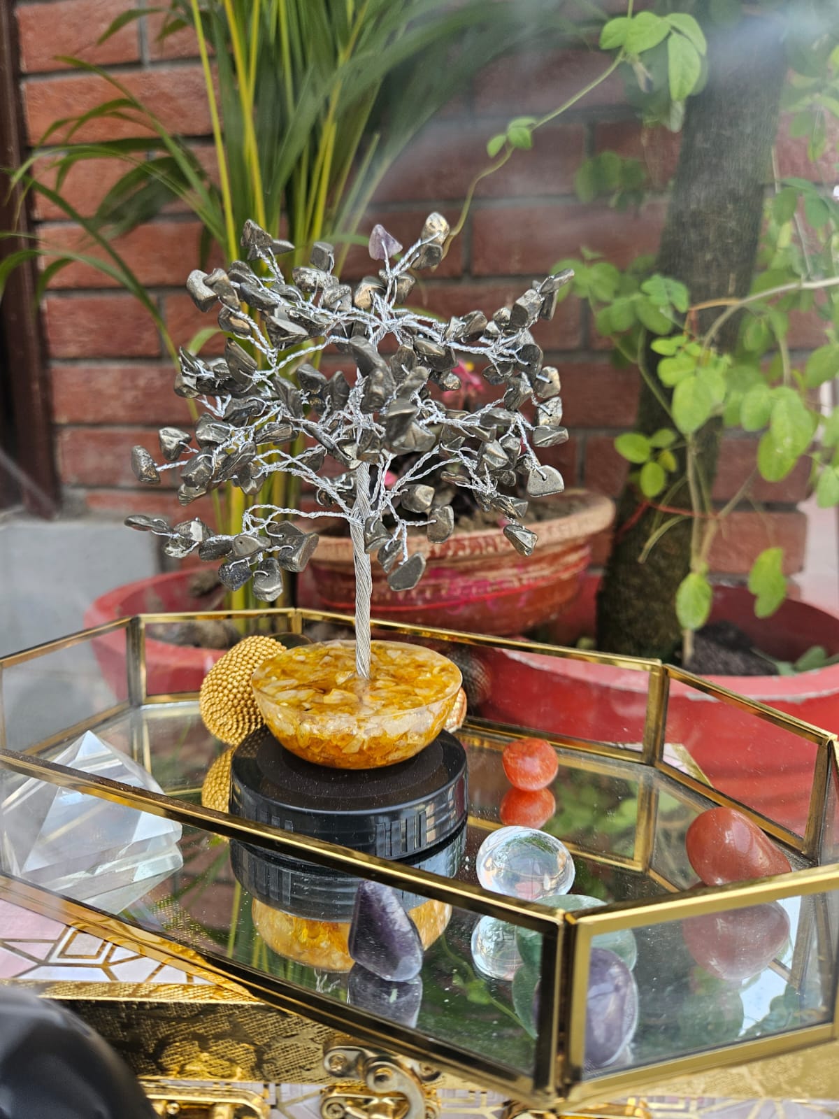 Pyrite crystal tree on an orgonite base from Mihika Sugandham