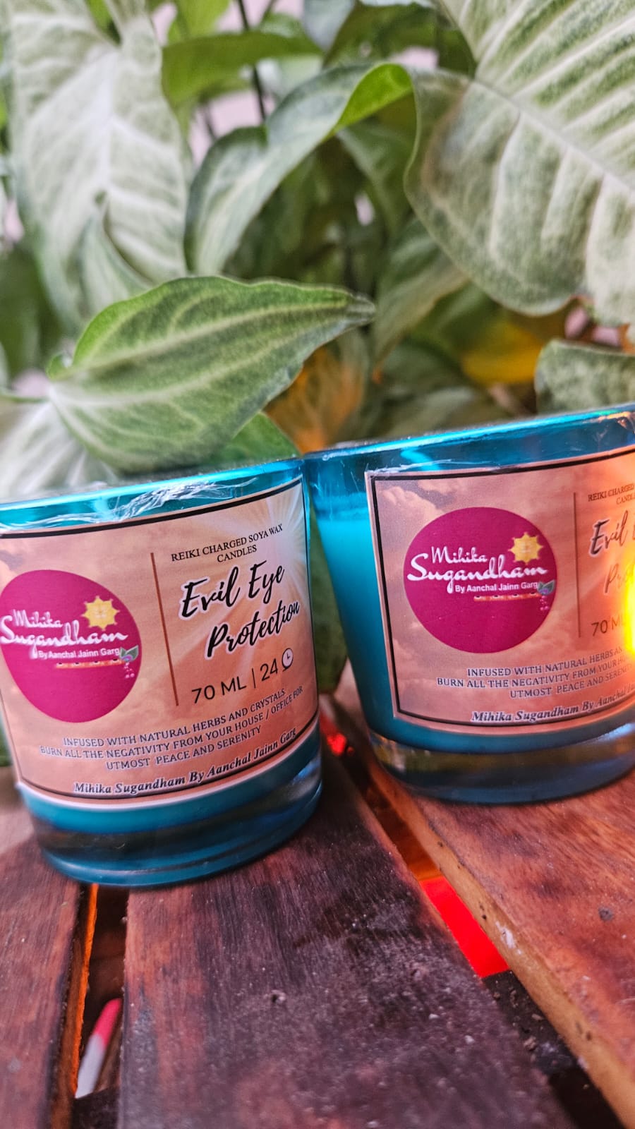 Reiki charged soya wax healing candles from Mihika Sugandham — Evil Eye Protection, Growth, Abundance & Prosperity and Focus